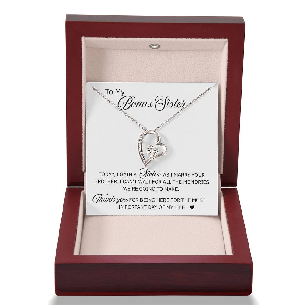 To My Bonus Sister - "A Sister From My Wedding Day" Forever Love Necklace