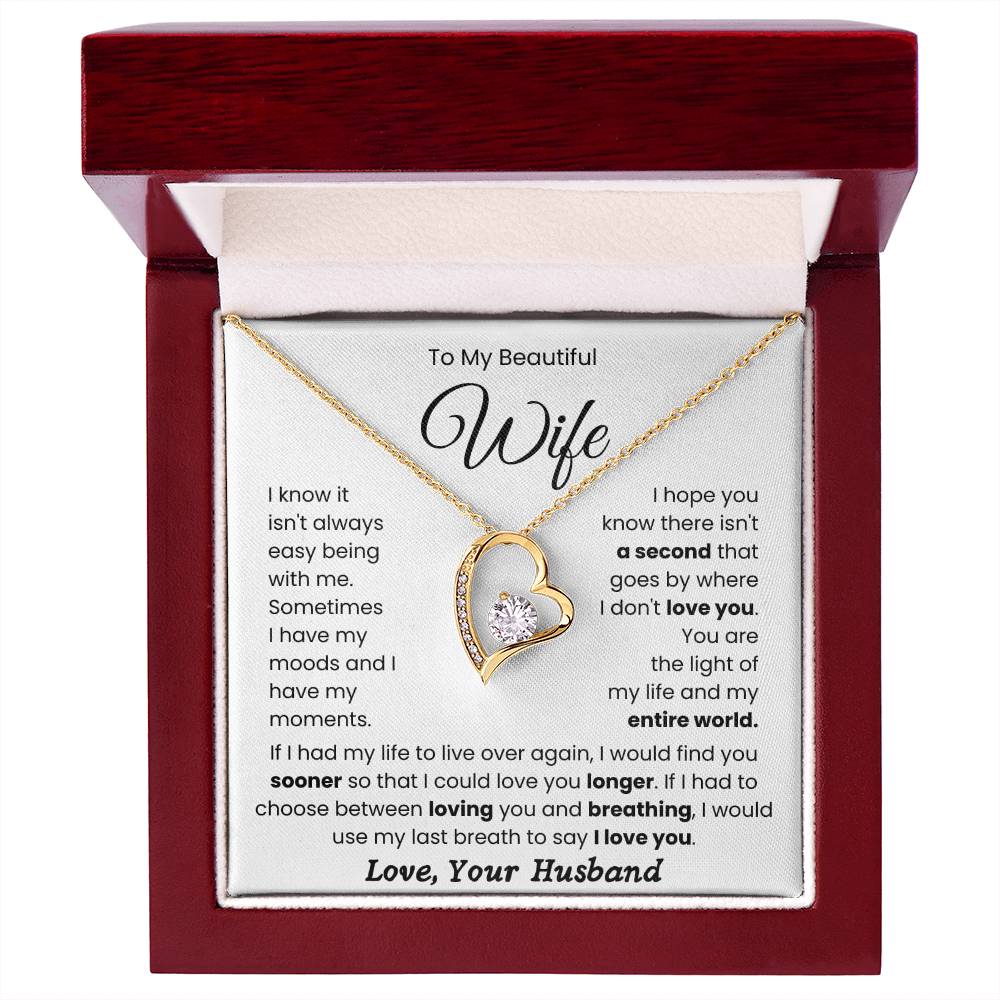 To My Beautiful Wife - "Light of My Life" Forever Love Necklace