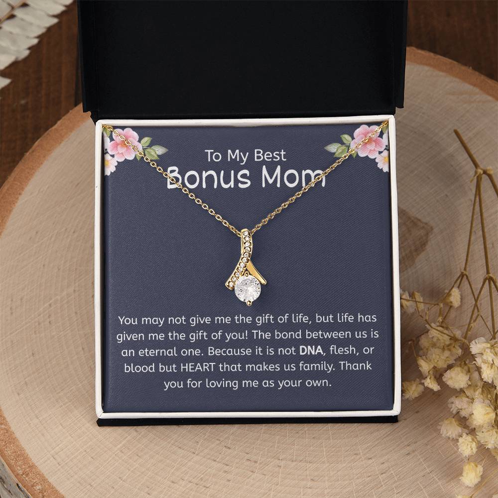 To My Best Bonus Mom – "Family Made by Heart" Alluring Beauty Necklace