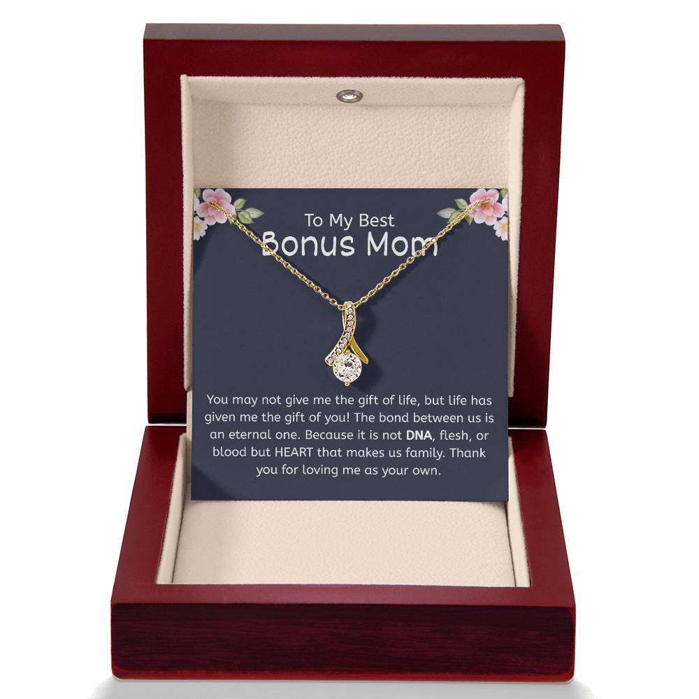 To My Best Bonus Mom – "Family Made by Heart" Alluring Beauty Necklace