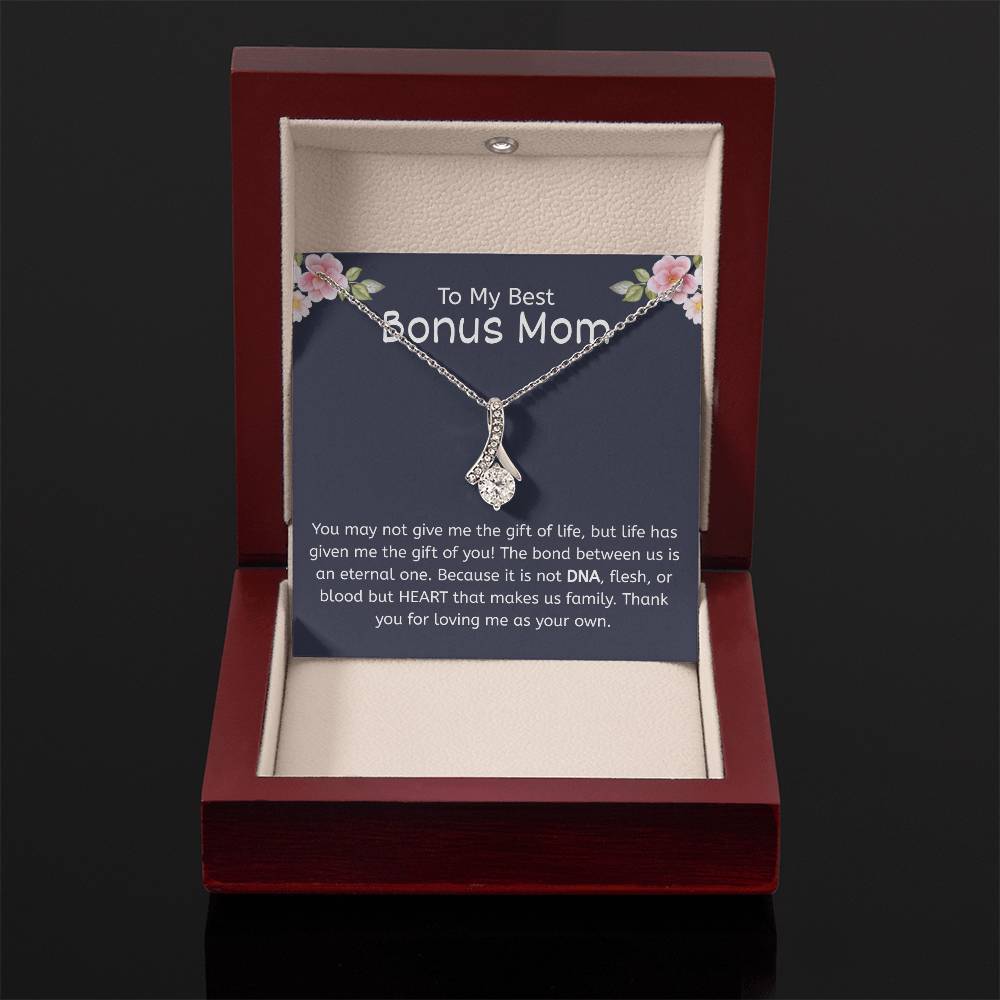 To My Best Bonus Mom – "Family Made by Heart" Alluring Beauty Necklace