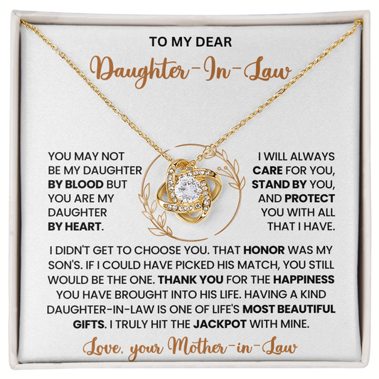 To My Daughter-in-Law – "One Of Life's Most Beautiful Gifts" Love Knot Necklace