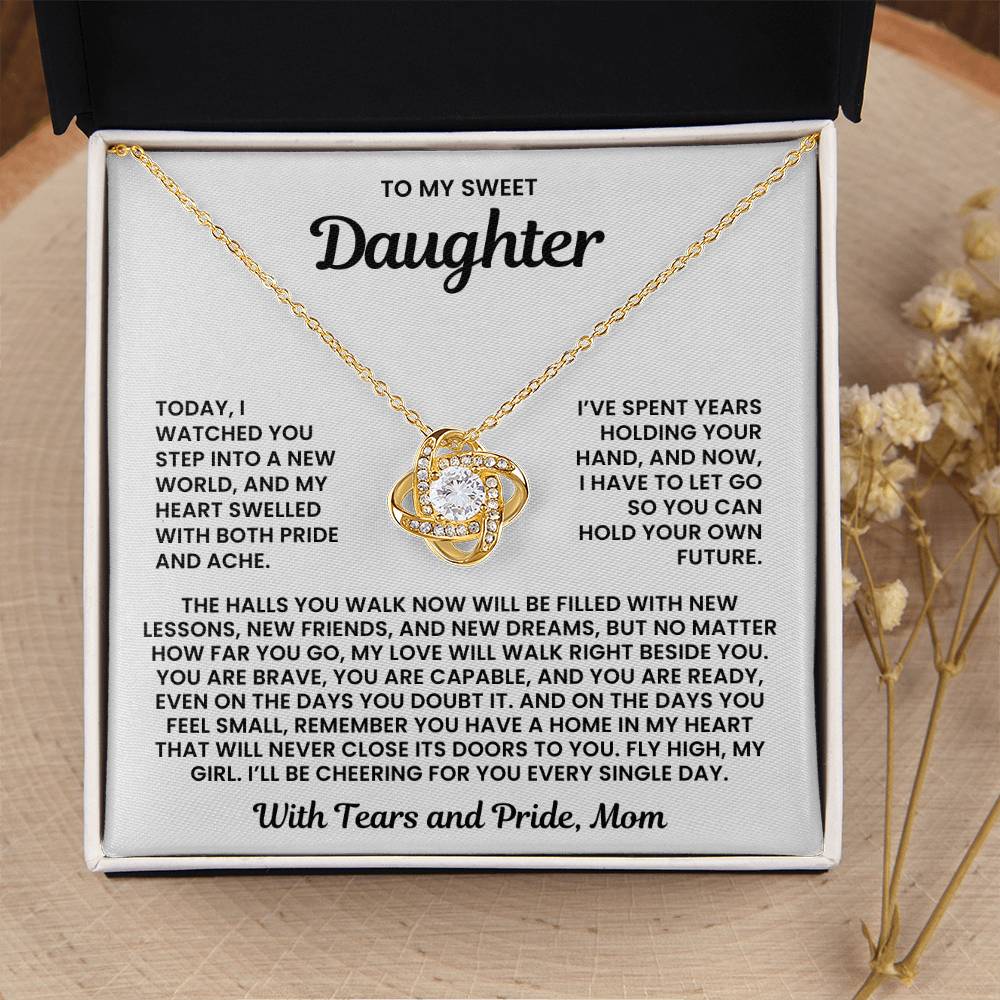 To My Sweet Daughter – “With Tears and Pride” Love Knot Necklace