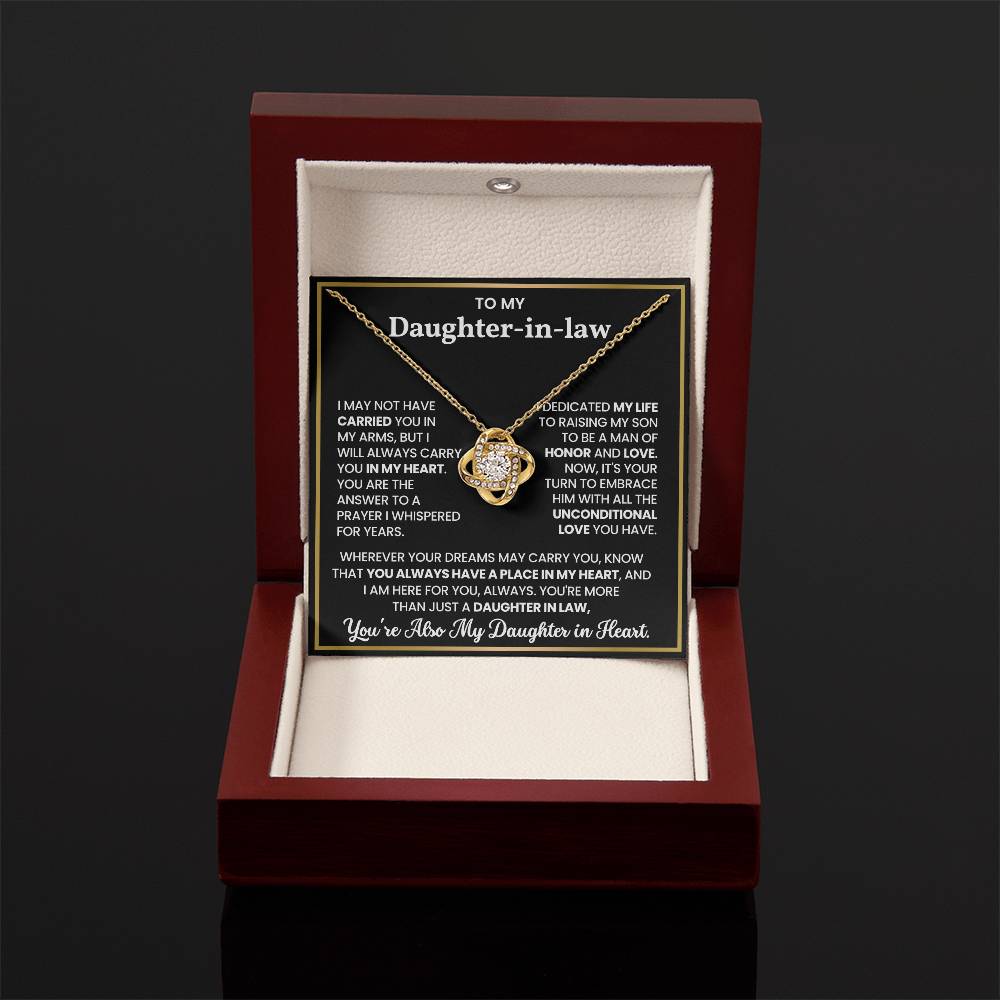 To My Daughter-in-law – “Not by Birth, But by Love” Love Knot Necklace