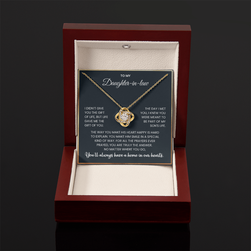 To My Daughter-in-Law -"You'll always have a home in our hearts" Love Knot Necklace