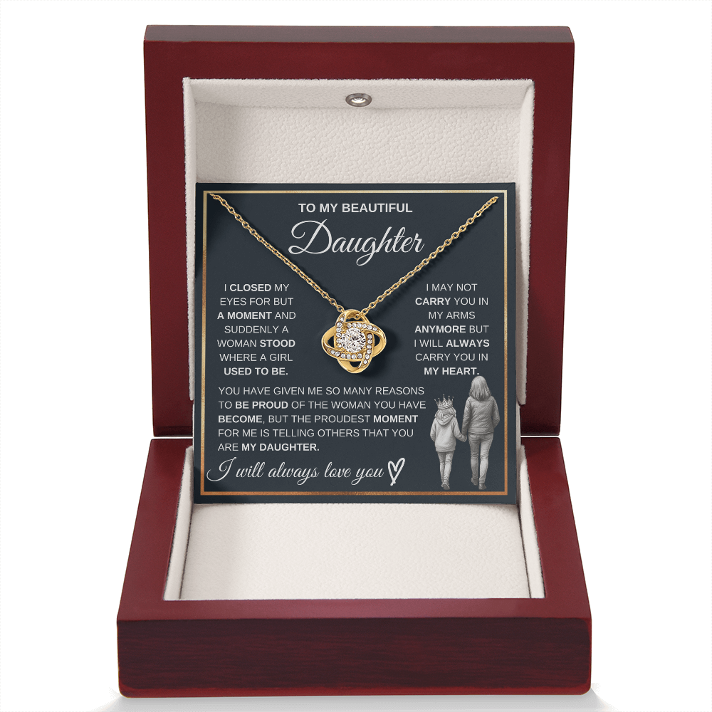To My Beautiful Daughter – "Always Carry You in My Heart" Love Knot Necklace