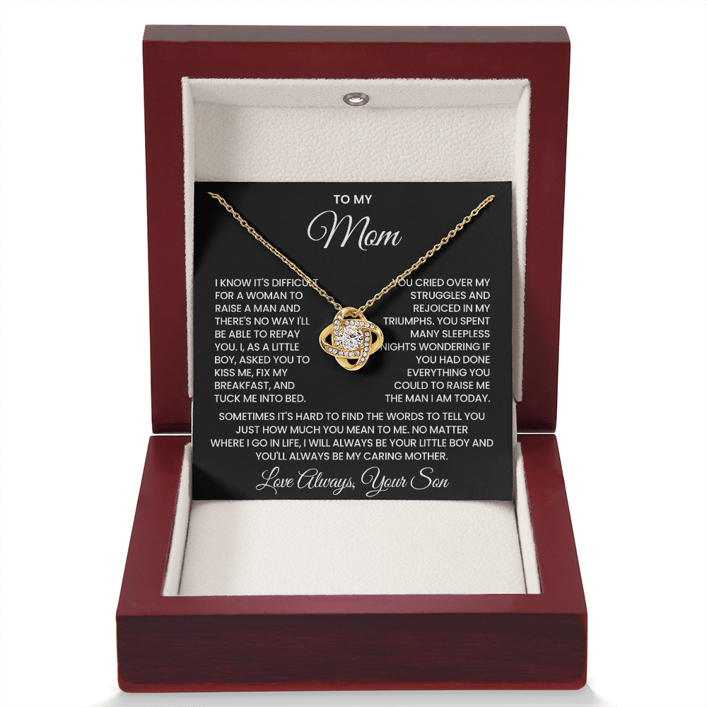 To My Mom – “Always Your Little Boy” Love Knot Necklace
