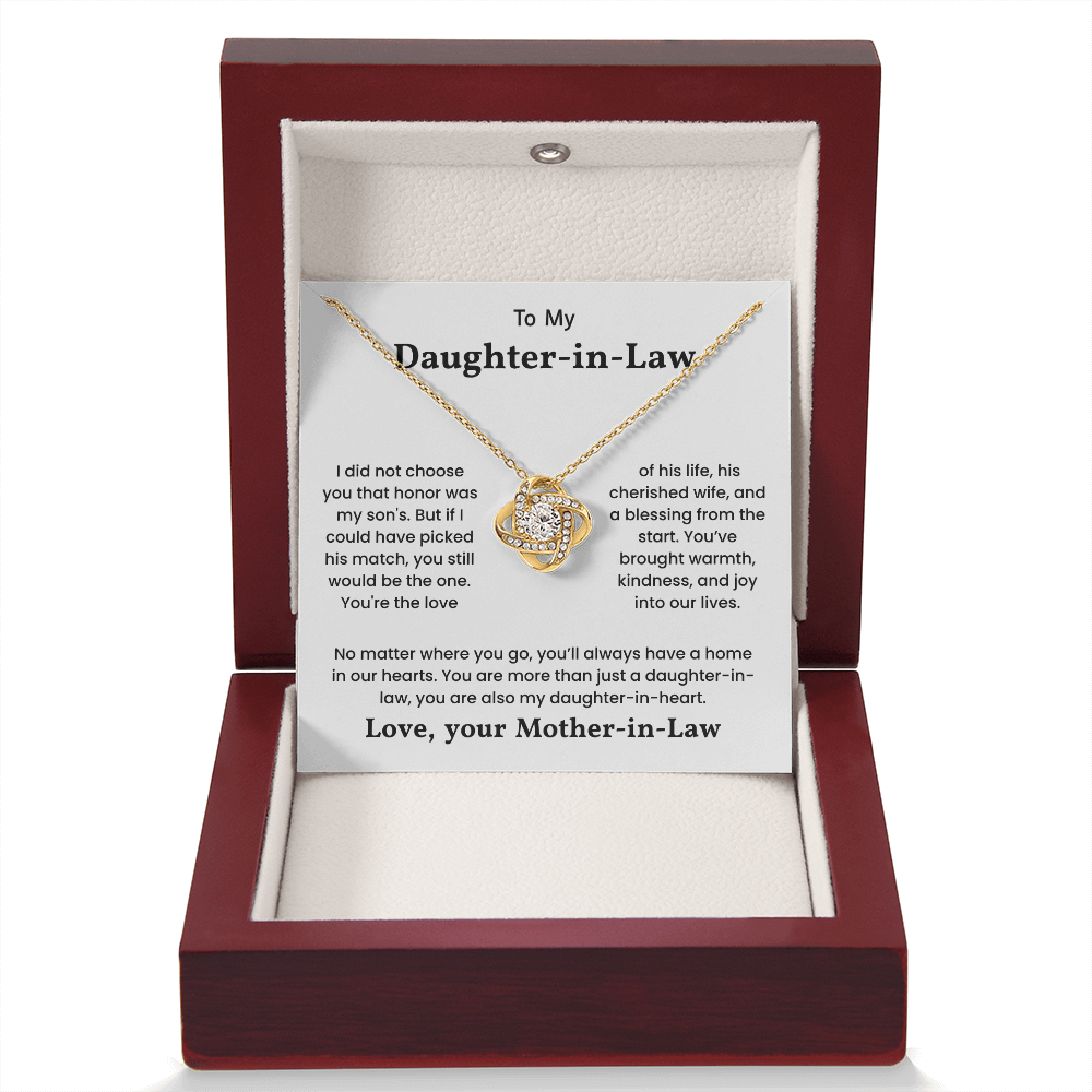 To My Daughter-in-Law – "Daughter-in-Heart" Love Knot Necklace