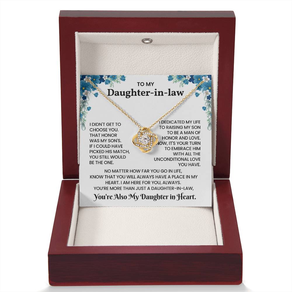 To My Daughter-in-law – “You Will Always Have A Place In My Heart” Love Knot Necklace