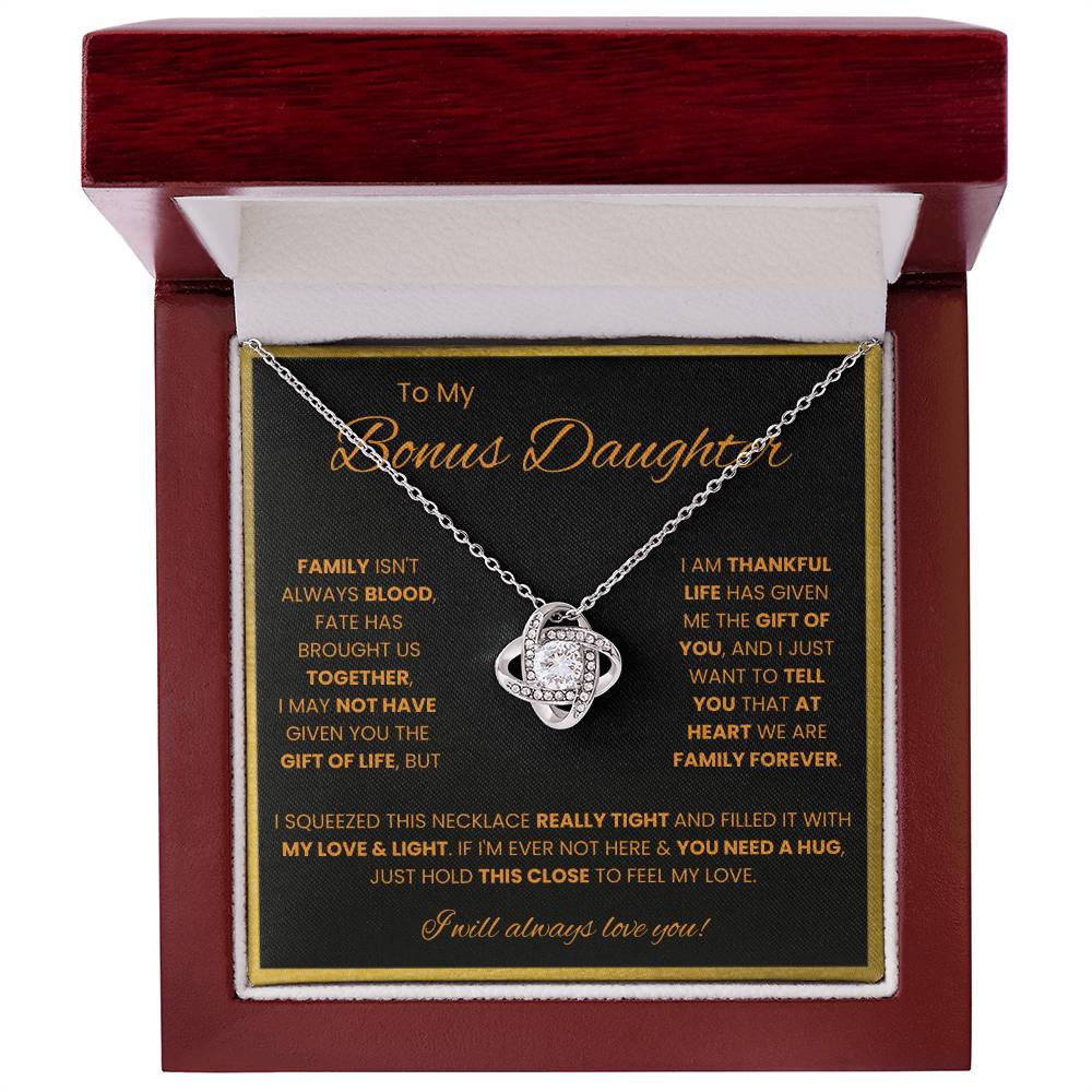 To My Bonus Daughter – “Family Forever” Love Knot Necklace