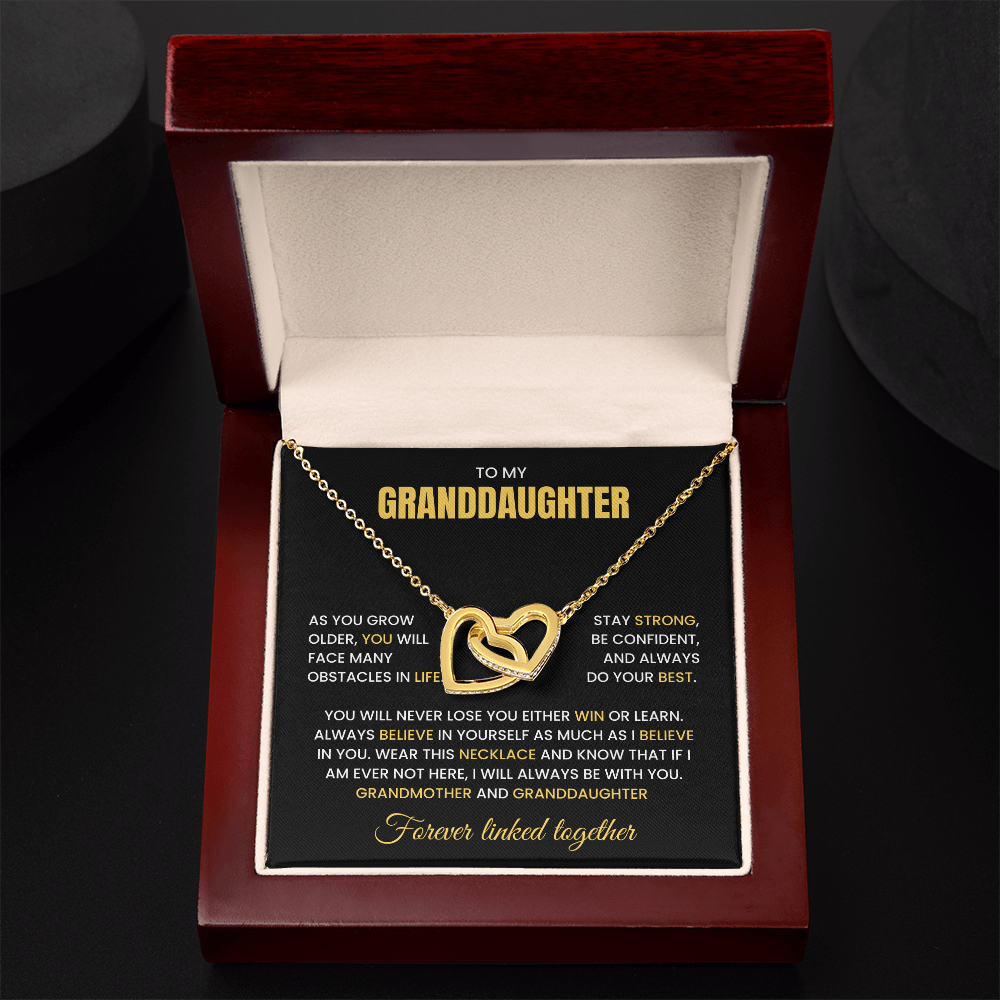 To My Granddaughter-"Stay Strong" Interlocking Hearts Necklace