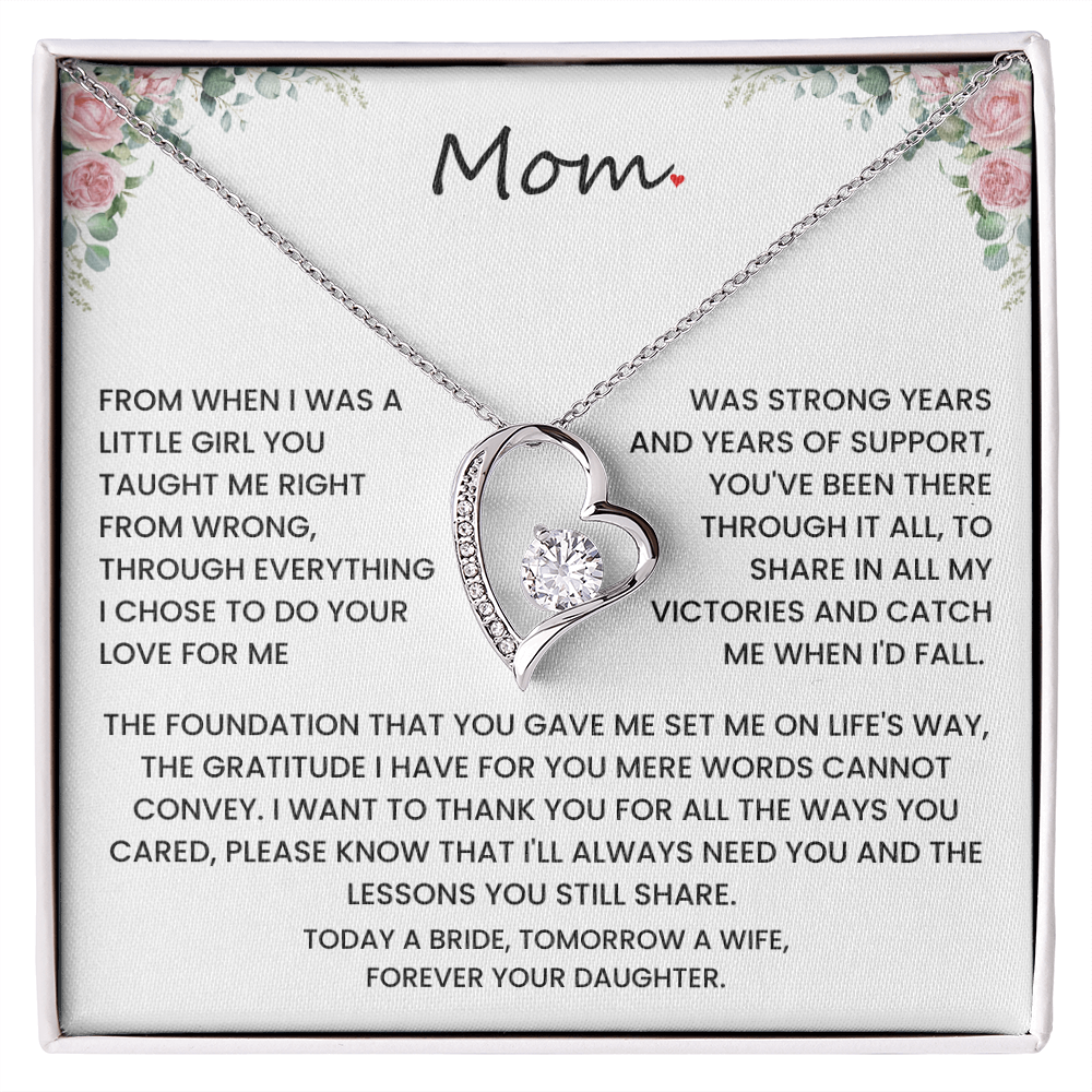 To My Mom – “Forever Your Daughter” Wedding Day Gift .Forever Love Necklace