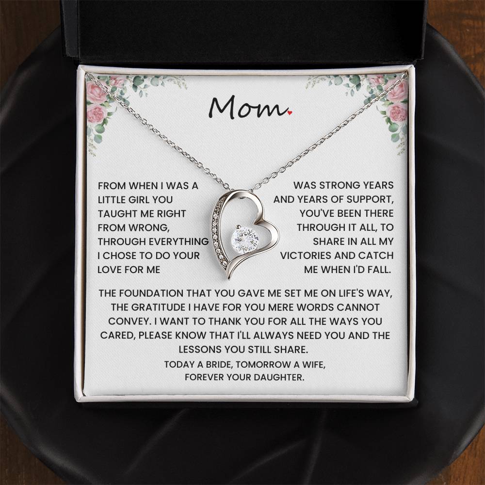 To My Mom – “Forever Your Daughter” Wedding Day Gift .Forever Love Necklace