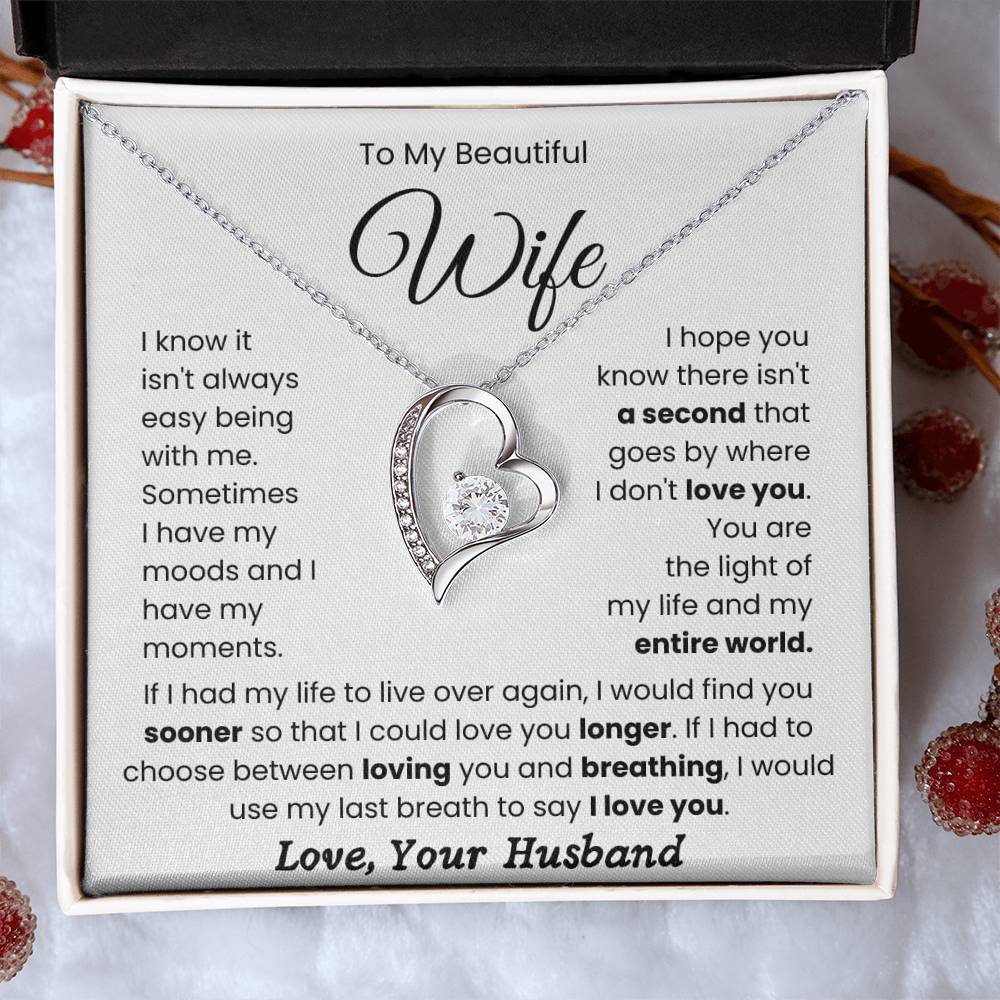 To My Beautiful Wife - "Light of My Life" Forever Love Necklace