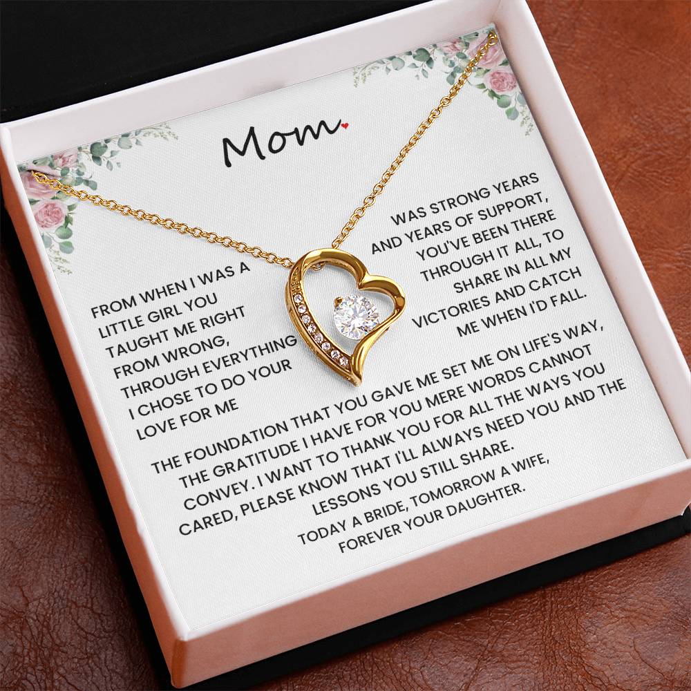 To My Mom – “Forever Your Daughter” Wedding Day Gift .Forever Love Necklace
