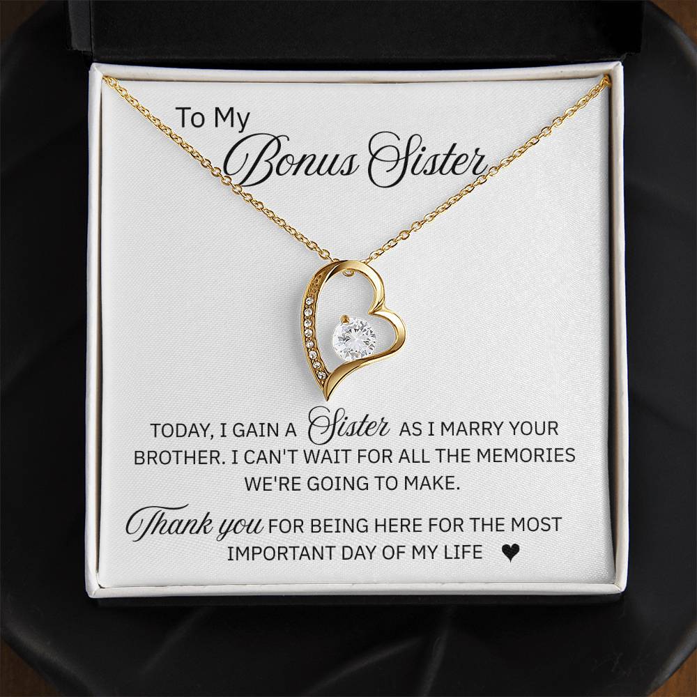 To My Bonus Sister - "A Sister From My Wedding Day" Forever Love Necklace