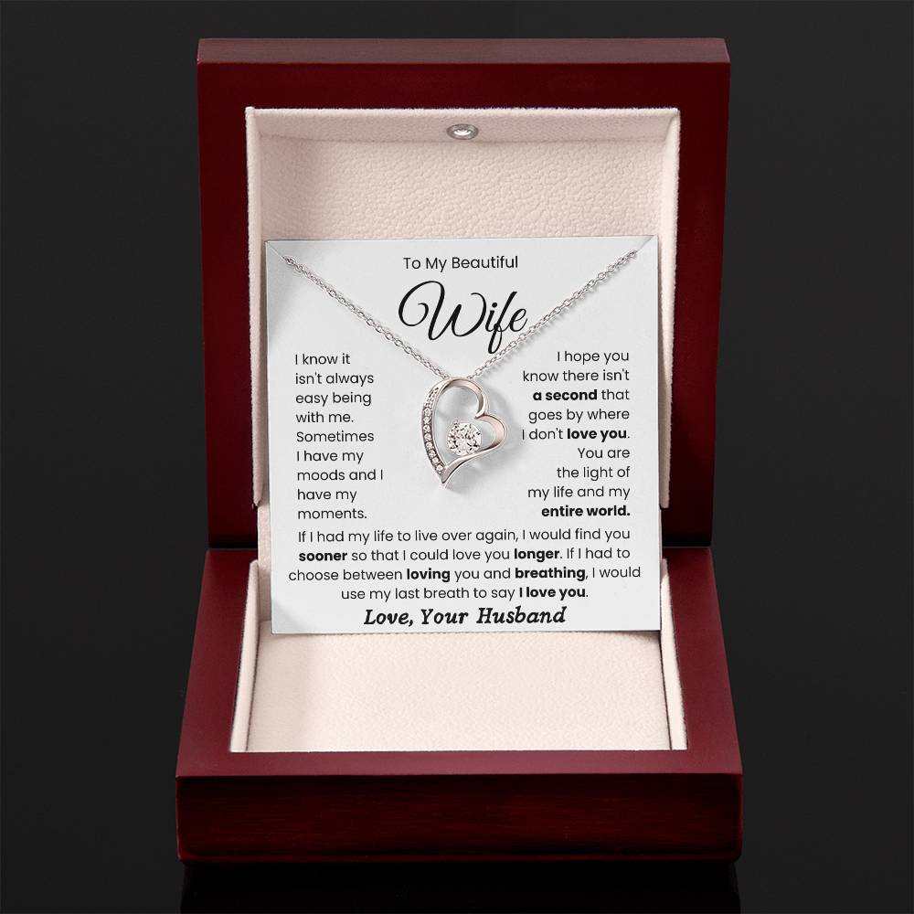 To My Beautiful Wife - "Light of My Life" Forever Love Necklace