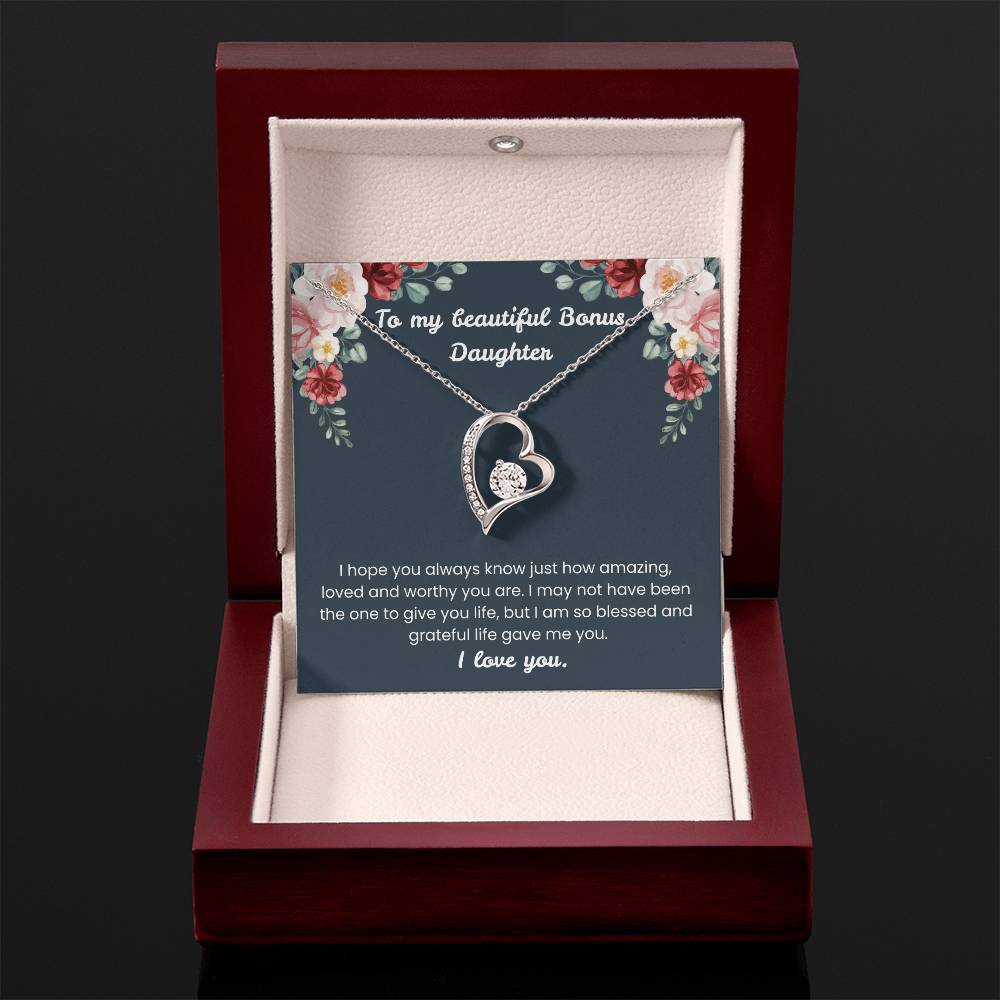 To My Beautiful Bonus Daughter – “Blessed With You” Forever Love Necklace