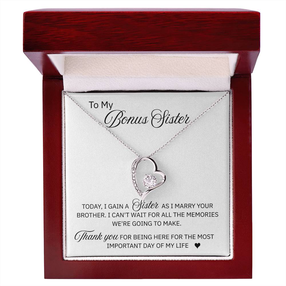 To My Bonus Sister - "A Sister From My Wedding Day"  Forever Love Necklace