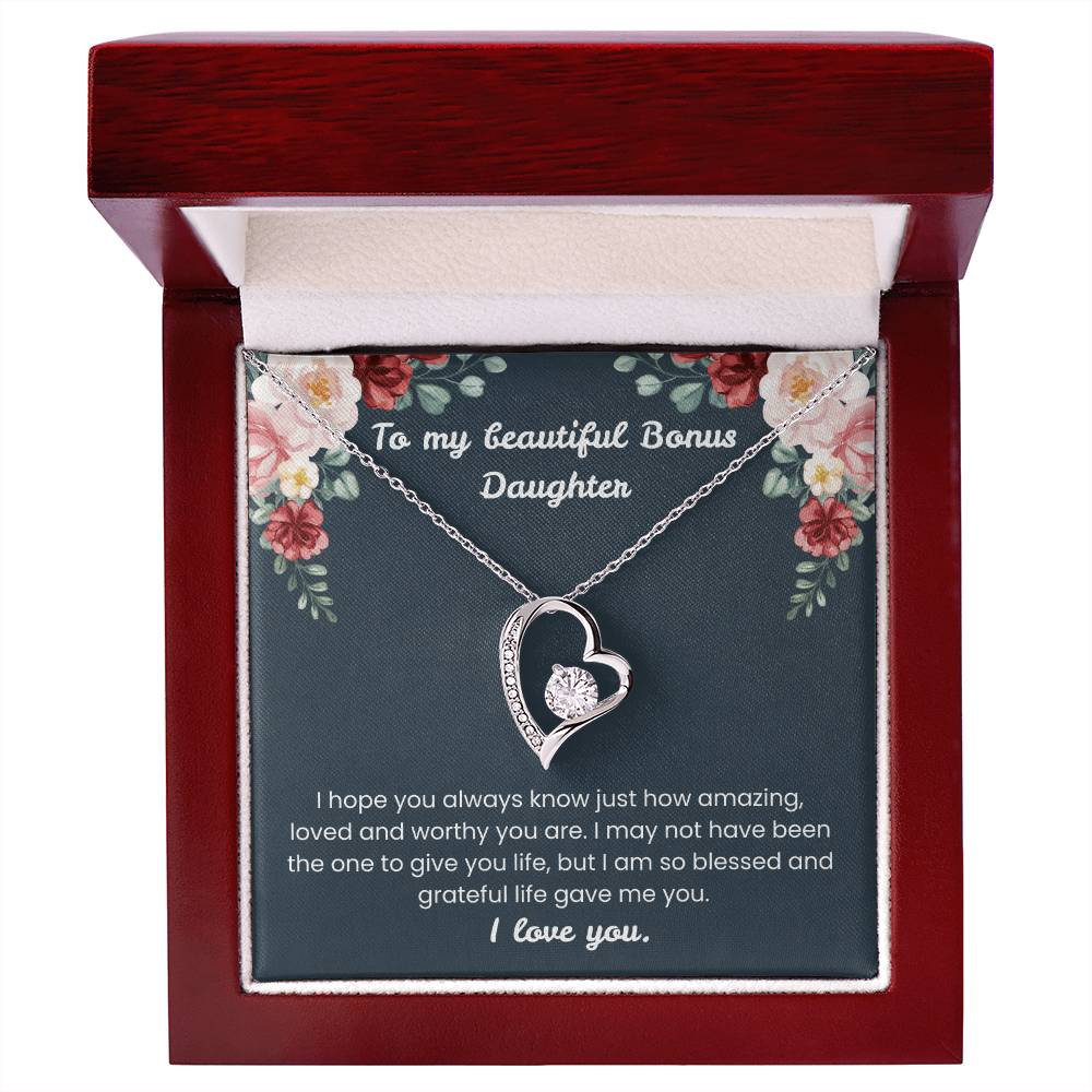 To My Beautiful Bonus Daughter – “Blessed With You” Forever Love Necklace