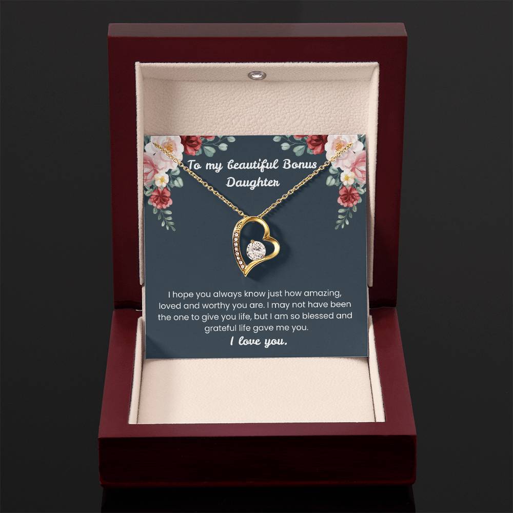To My Beautiful Bonus Daughter – “Blessed With You” Forever Love Necklace