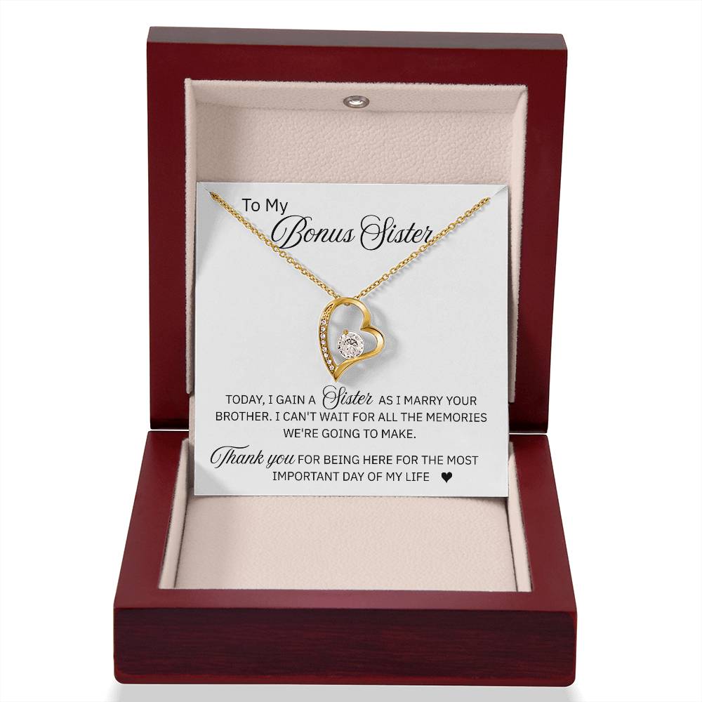 To My Bonus Sister - "A Sister From My Wedding Day"  Forever Love Necklace