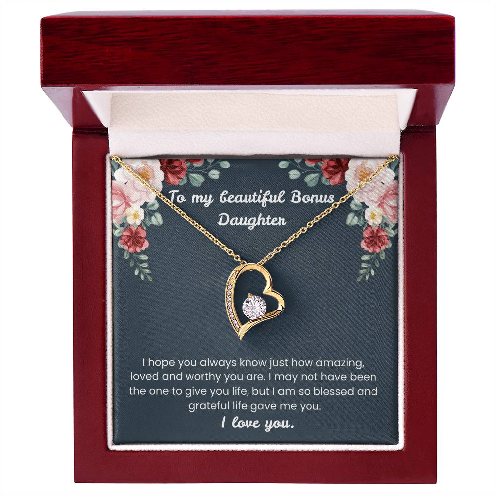 To My Beautiful Bonus Daughter – “Blessed With You” Forever Love Necklace