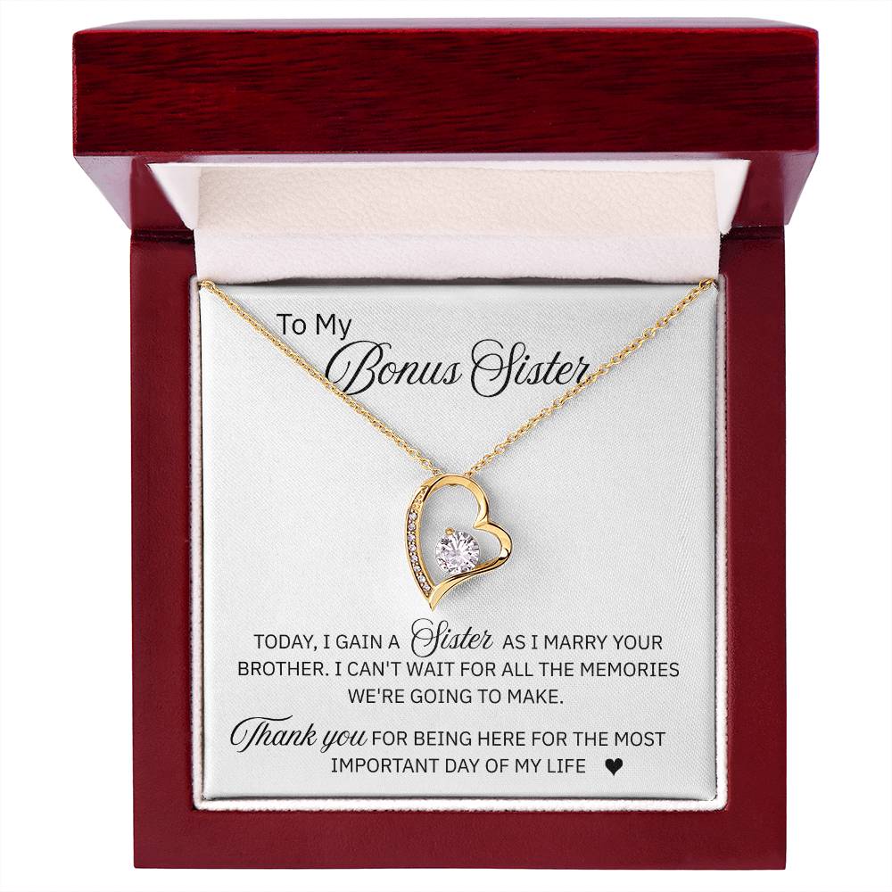 To My Bonus Sister - "A Sister From My Wedding Day"  Forever Love Necklace