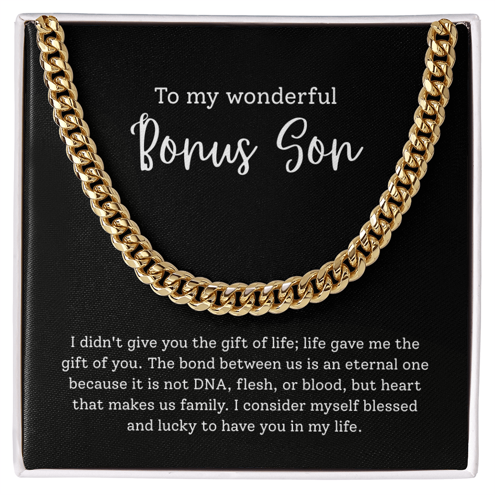 To My Bonus Son – “Heart Made Family” Cuban Link Chain
