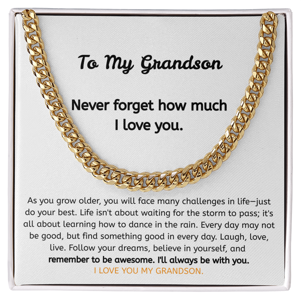 To My Grandson – “Brave, Strong & Awesome” Cuban Link Chain