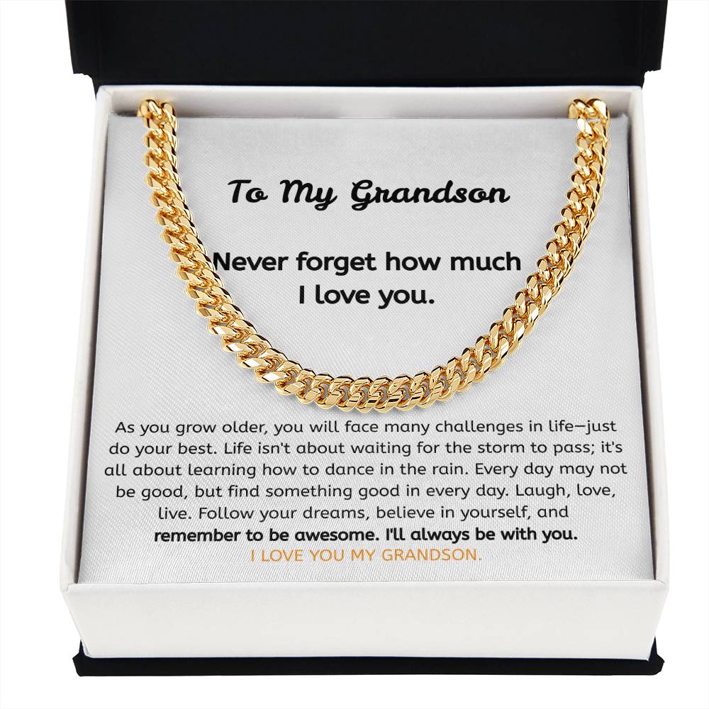To My Grandson – “Brave, Strong & Awesome” Cuban Link Chain