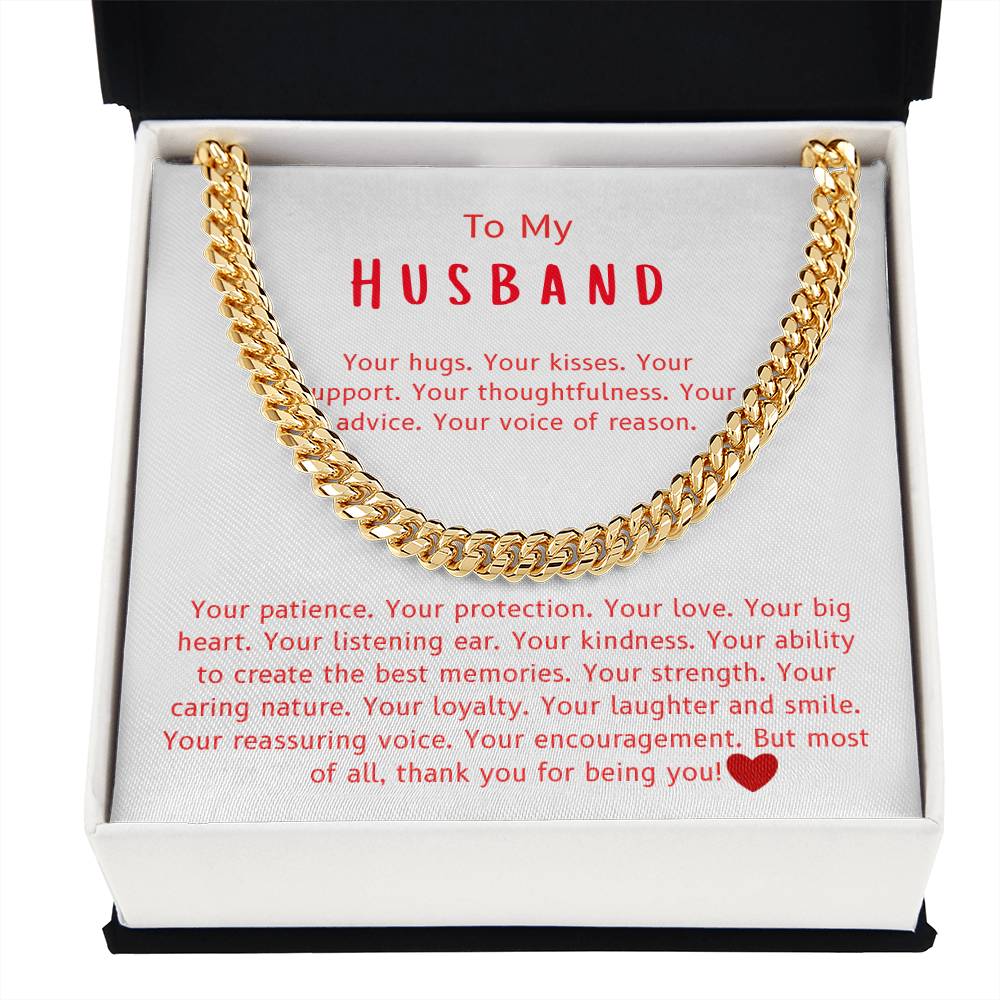 To My Husband – “Thank You for Being You” Cuban Link Chain