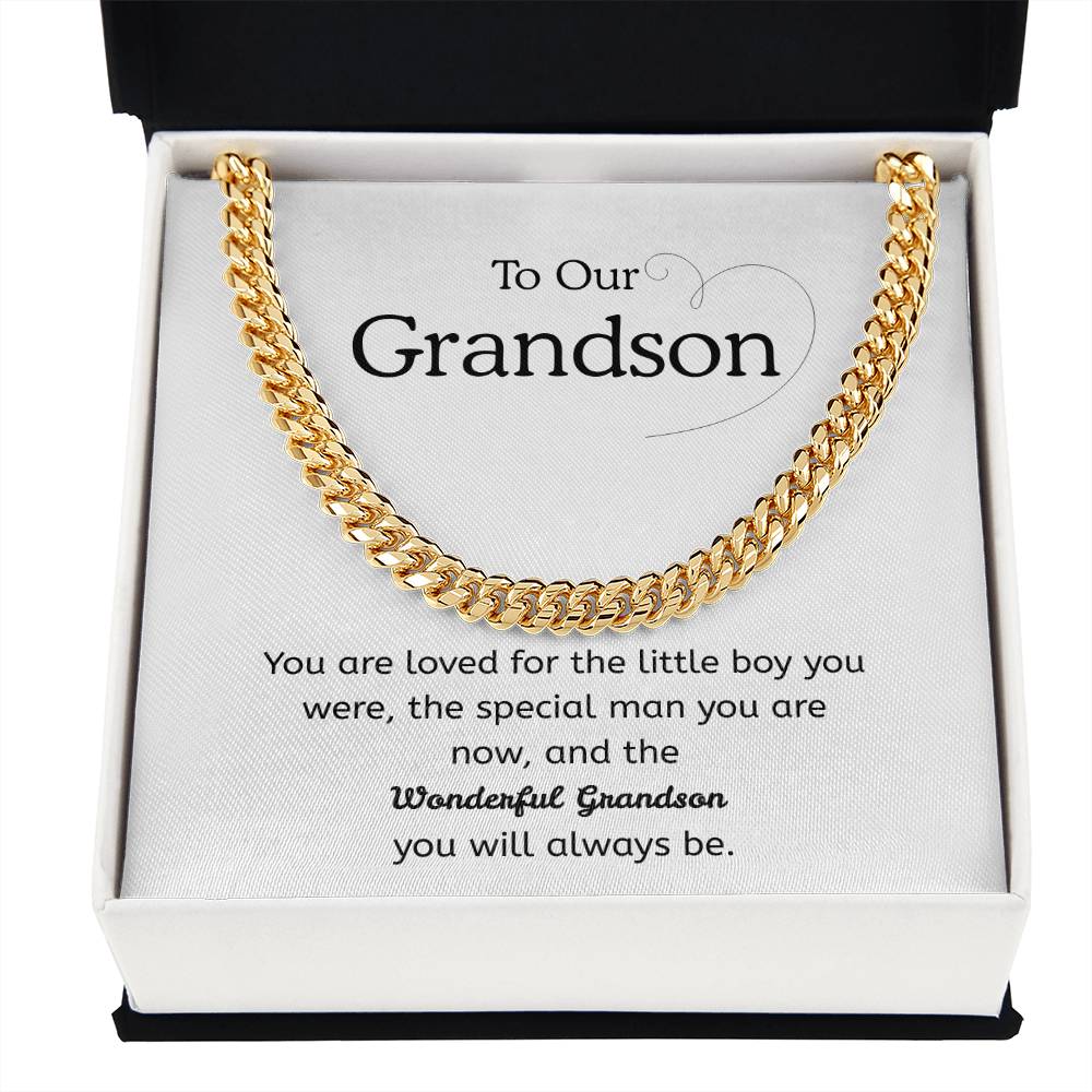 To My Grandson – “Loved Then, Now & Always” Cuban Link Chain