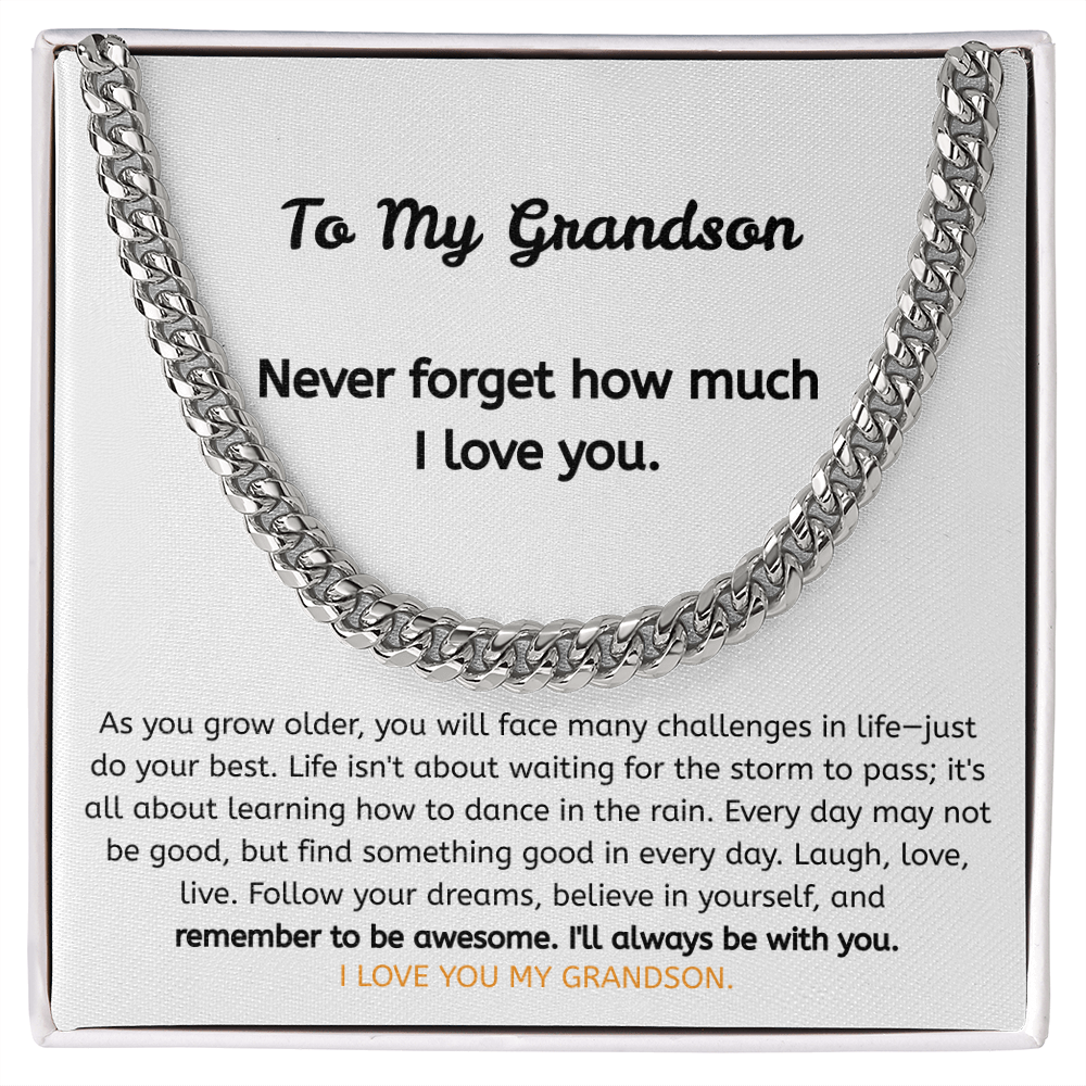 To My Grandson – “Brave, Strong & Awesome” Cuban Link Chain