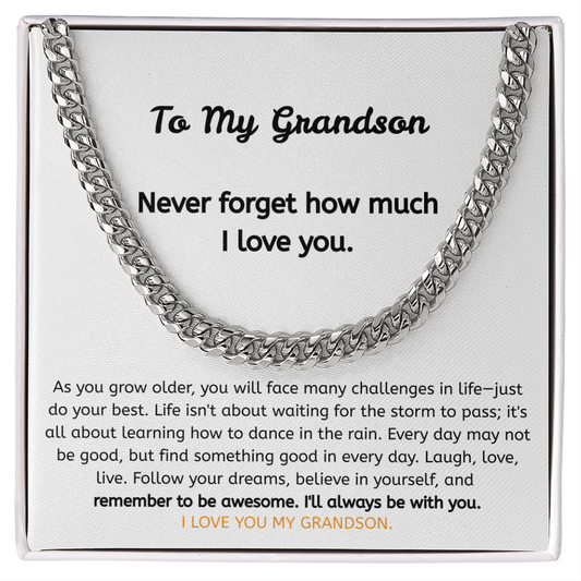 To My Grandson – “Brave, Strong & Awesome” Cuban Link Chain