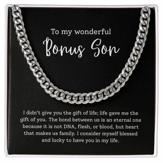 To My Bonus Son – “Heart Made Family” Cuban Link Chain