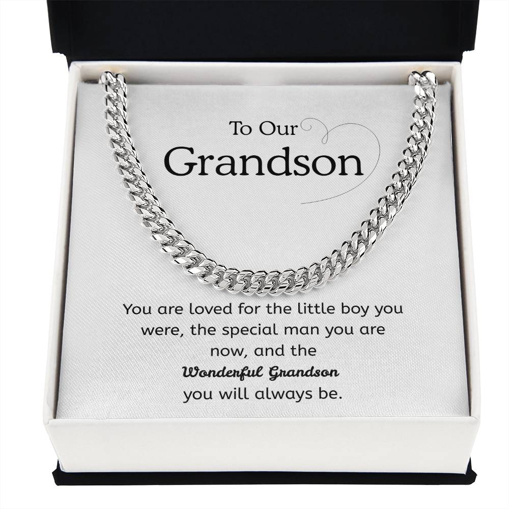 To My Grandson – “Loved Then, Now & Always” Cuban Link Chain