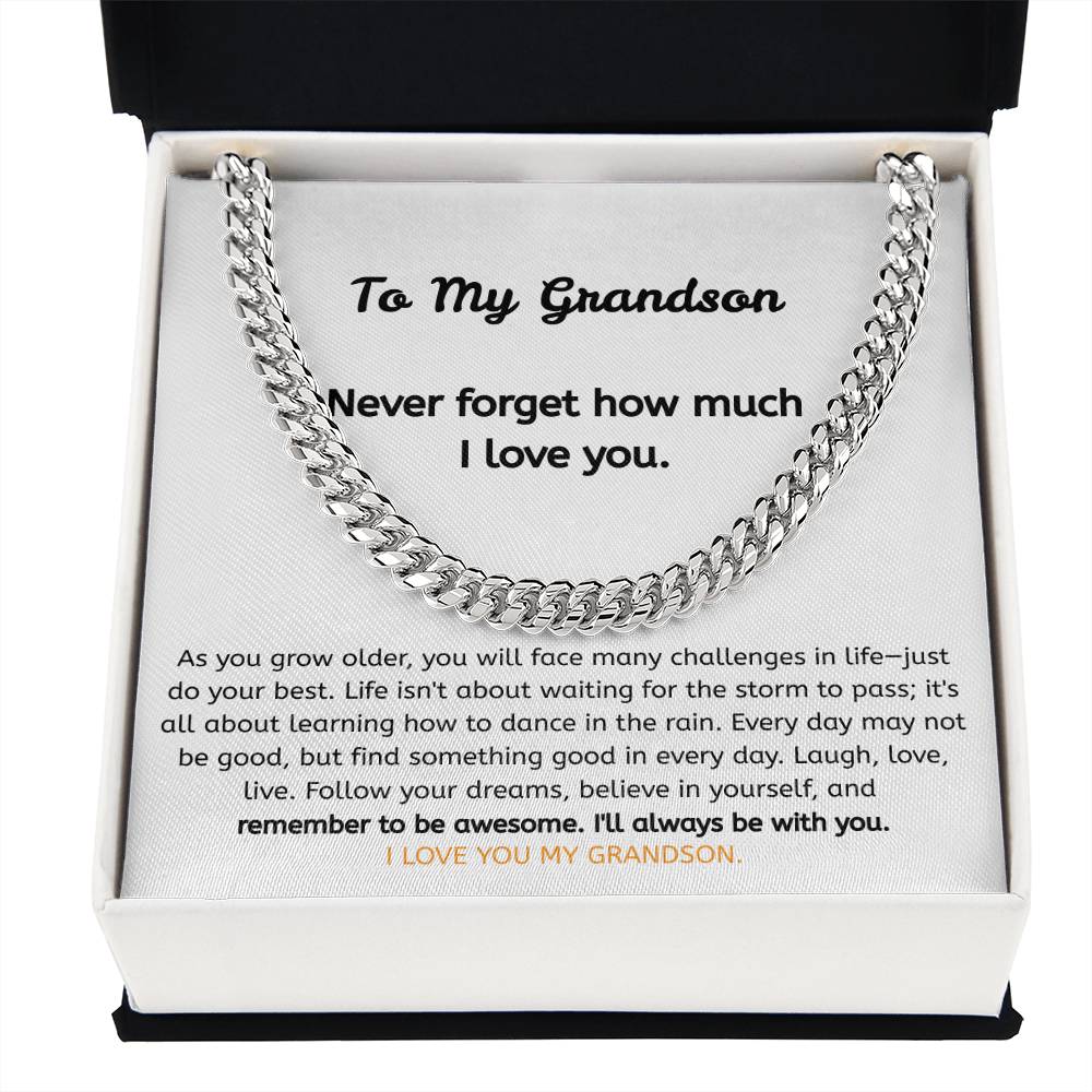 To My Grandson – “Brave, Strong & Awesome” Cuban Link Chain