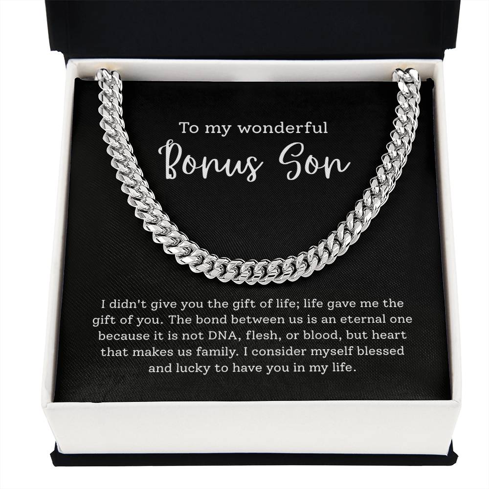 To My Bonus Son – “Heart Made Family” Cuban Link Chain