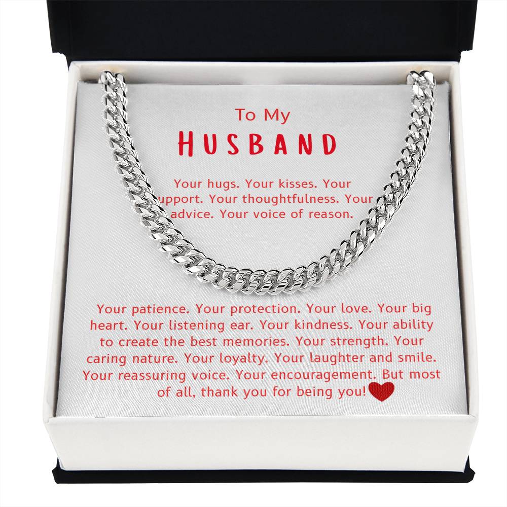 To My Husband – “Thank You for Being You” Cuban Link Chain
