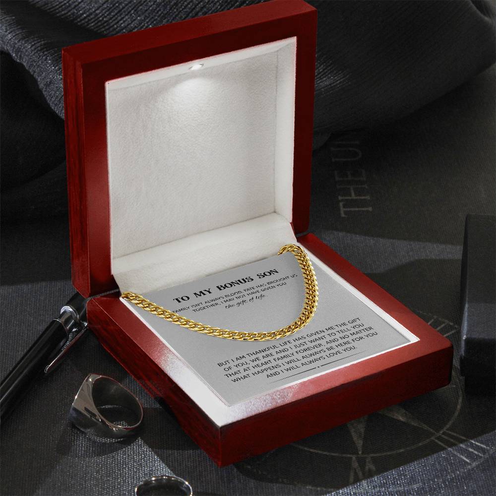 To My Bonus Son – “Family Forever” Cuban Link Chain