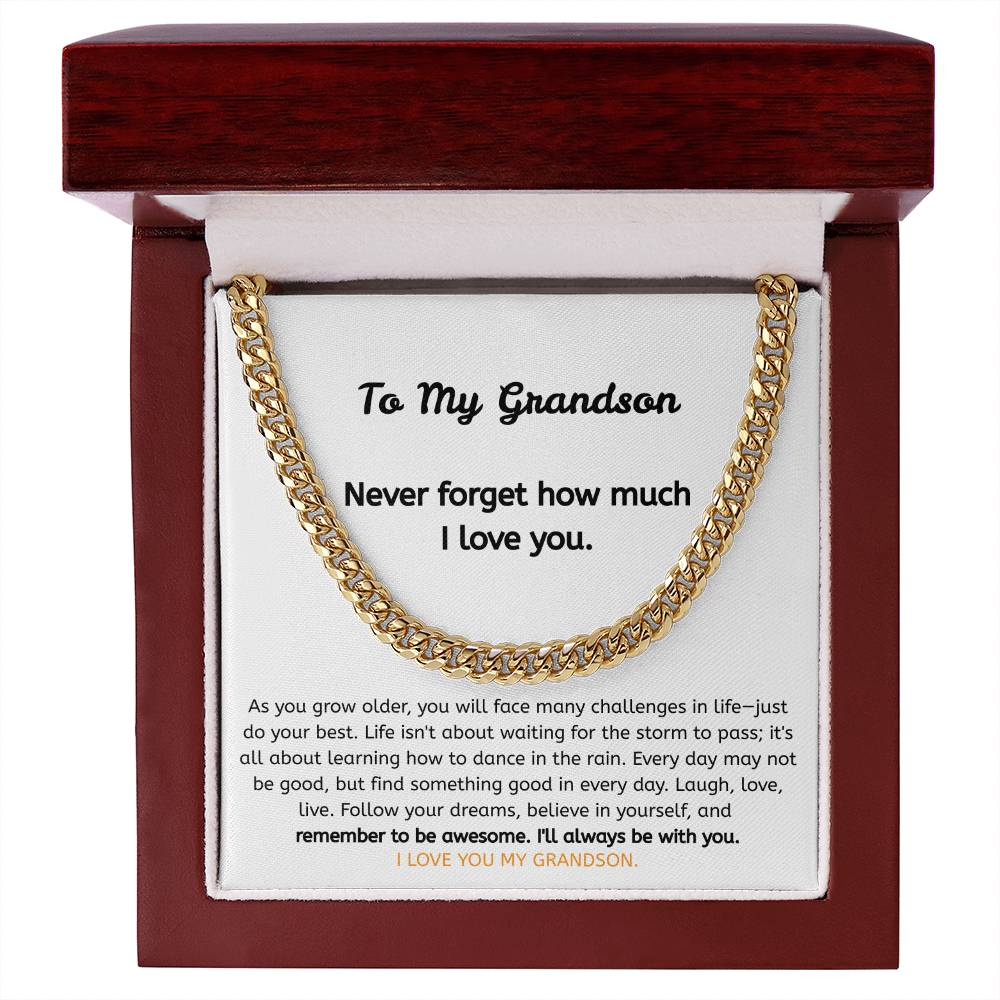 To My Grandson – “Brave, Strong & Awesome” Cuban Link Chain
