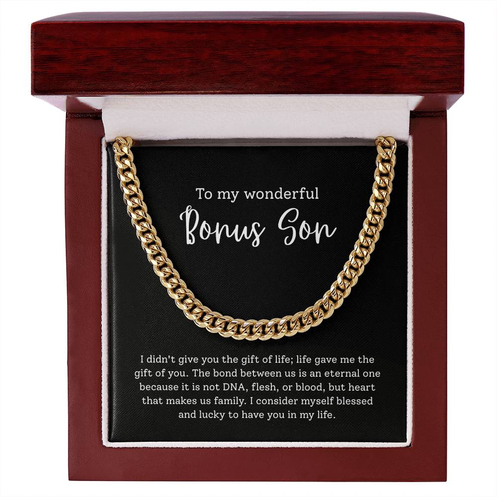 To My Bonus Son – “Heart Made Family” Cuban Link Chain