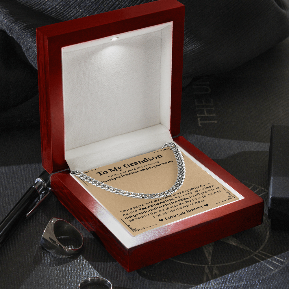 To My Grandson - "Aim for the Skies" Cuban Link Chain