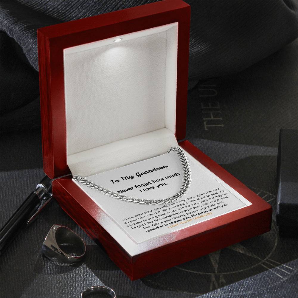 To My Grandson – “Brave, Strong & Awesome” Cuban Link Chain