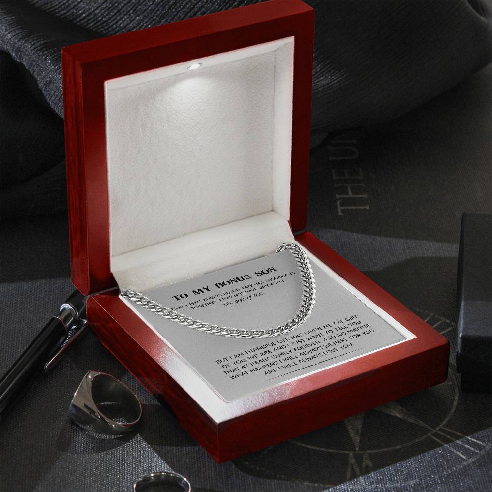 To My Bonus Son – “Family Forever” Cuban Link Chain