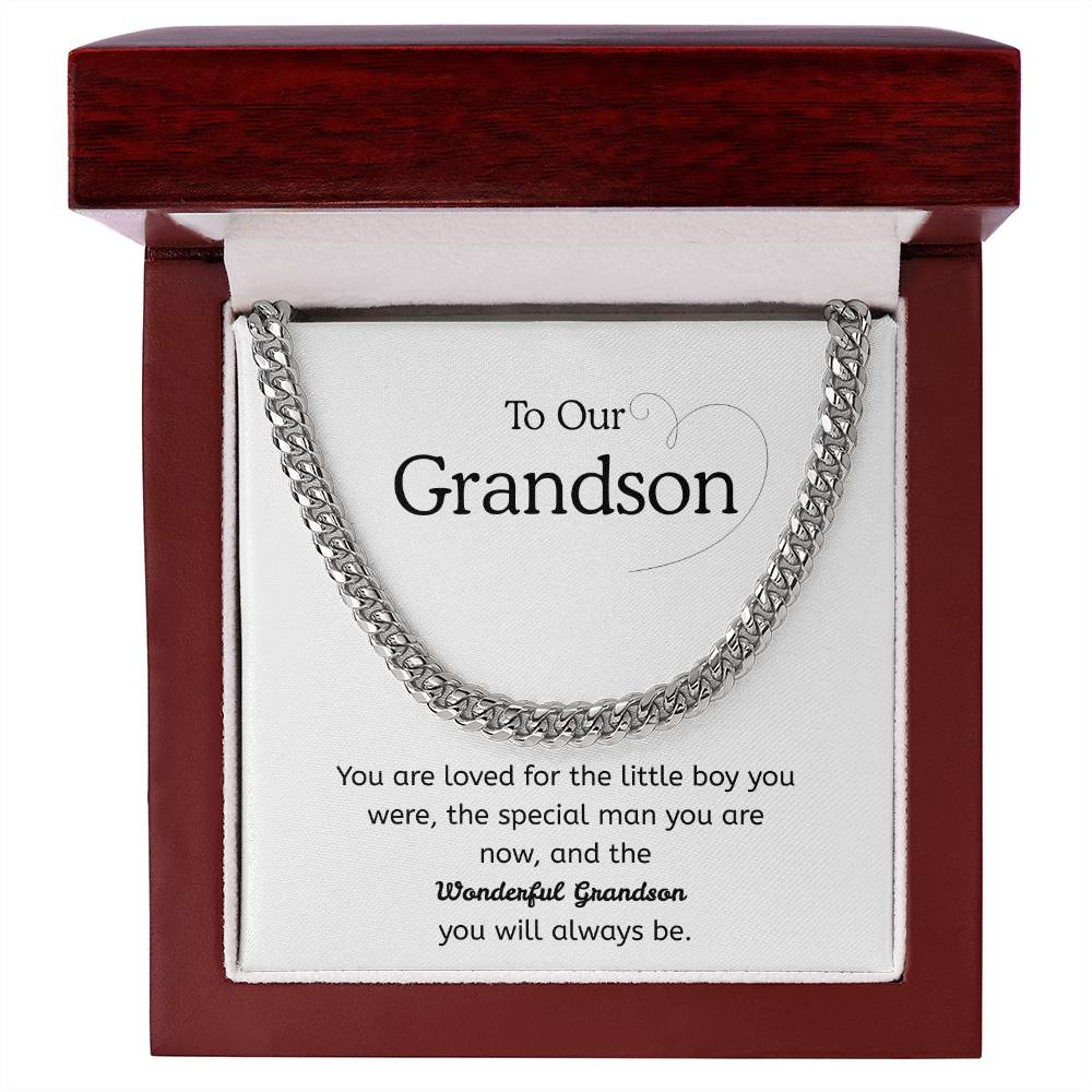 To My Grandson – “Loved Then, Now & Always” Cuban Link Chain