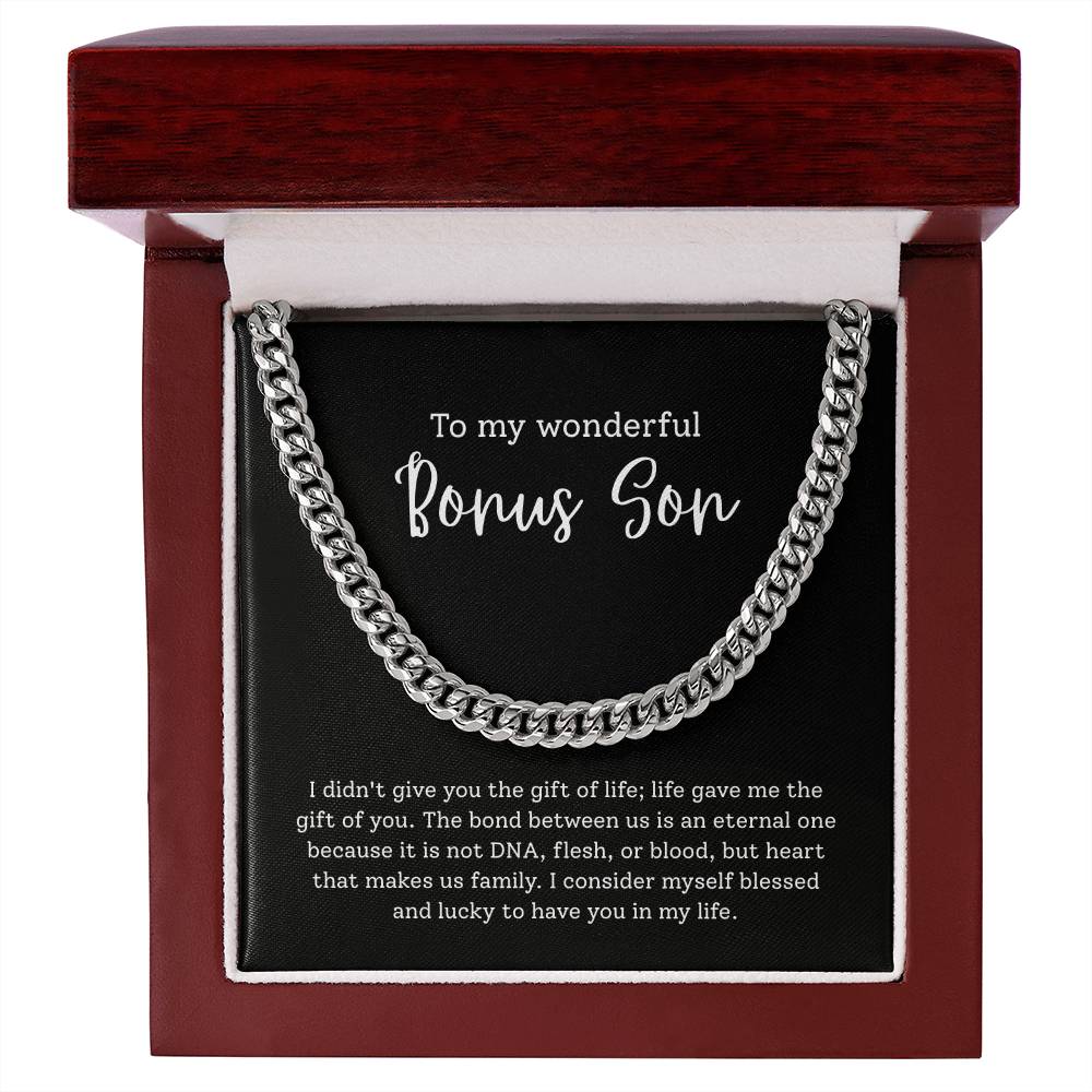 To My Bonus Son – “Heart Made Family” Cuban Link Chain