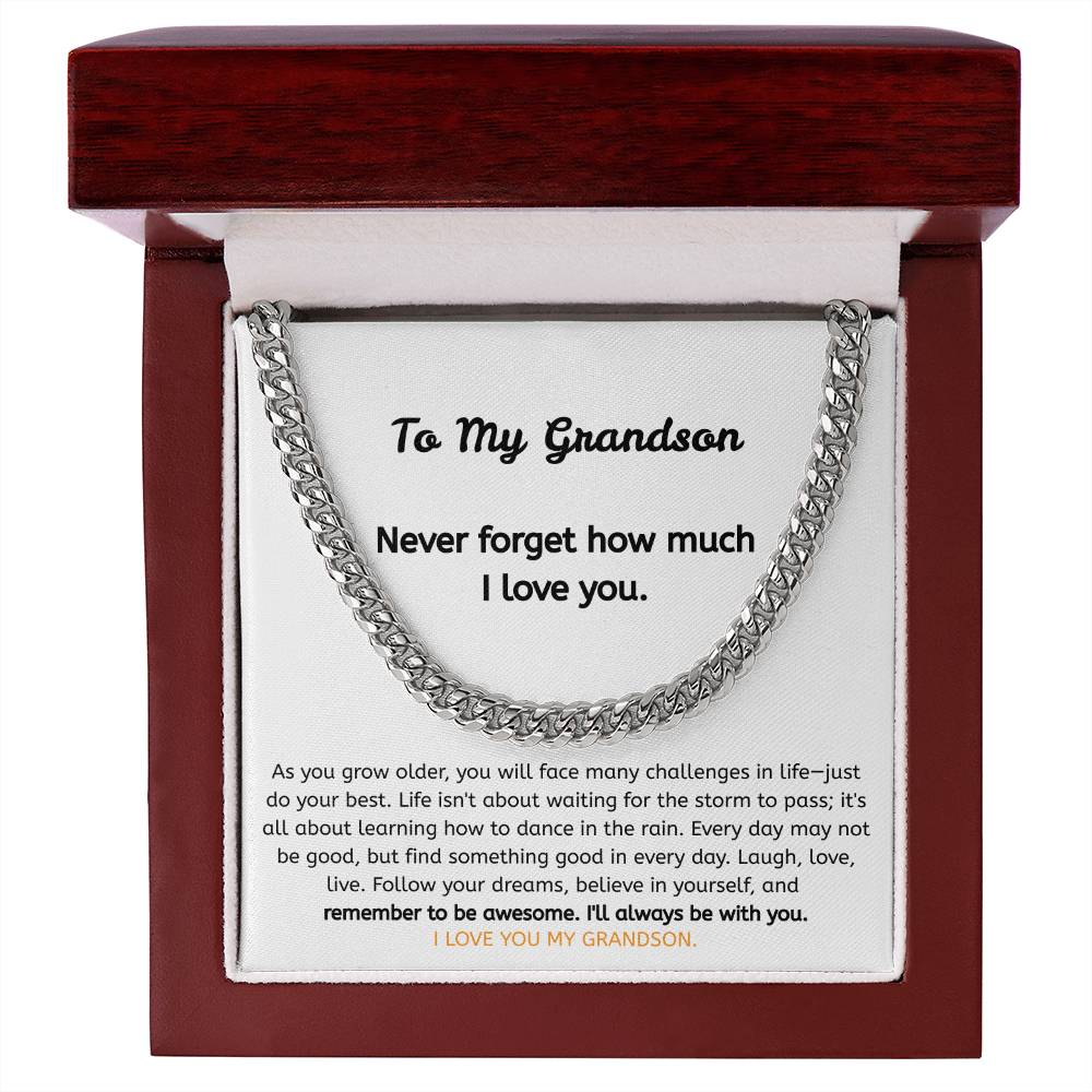 To My Grandson – “Brave, Strong & Awesome” Cuban Link Chain