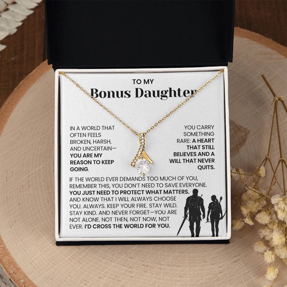 To My Bonus Daughter - "I'd Cross the World for You" Alluring Beauty Necklace